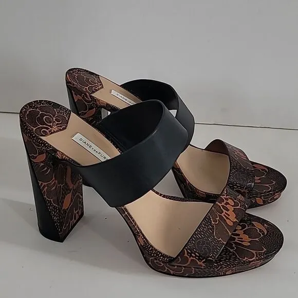 Diane Von Furstenberg 2Strap Heeled Leather Sandals