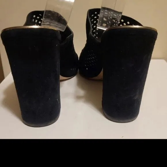 Diane Von Furstenberg DVF Taviano Black Laser Cut Suede Sandals Sz 8.5 ret.$175