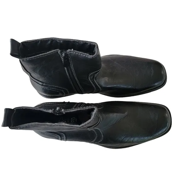 District‎ 3 men's black leather ankle boots size 12 side zip square toe