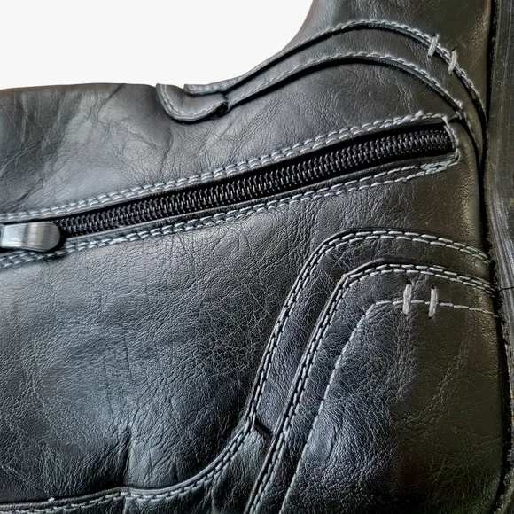 District‎ 3 men's black leather ankle boots size 12 side zip square toe