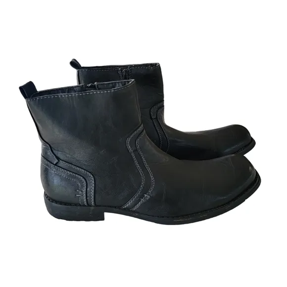 District‎ 3 men's black leather ankle boots size 12 side zip square toe