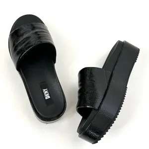 DKNY Black Patent Vegan Leather Platform Slide Sandals Style 'Ci' Size- 8.5