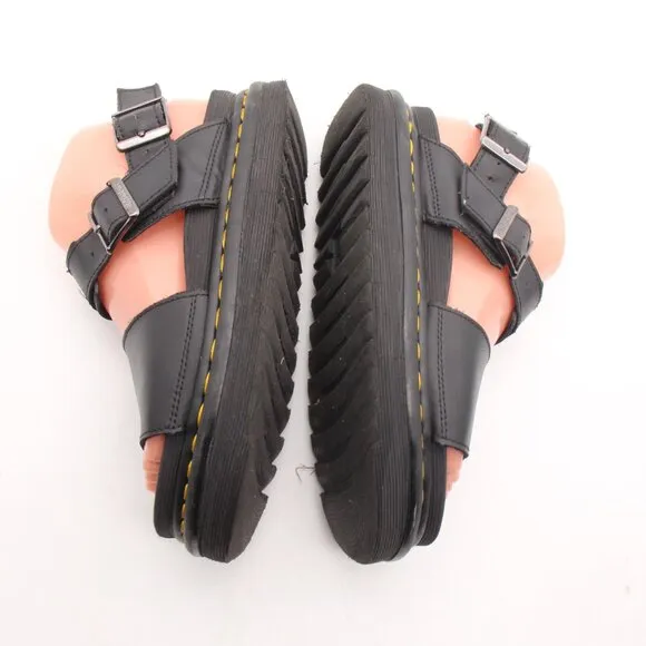 Doc Dr Martens Voss II Black Hydro Women's 6 Leather Backstrap Chunky Sandals