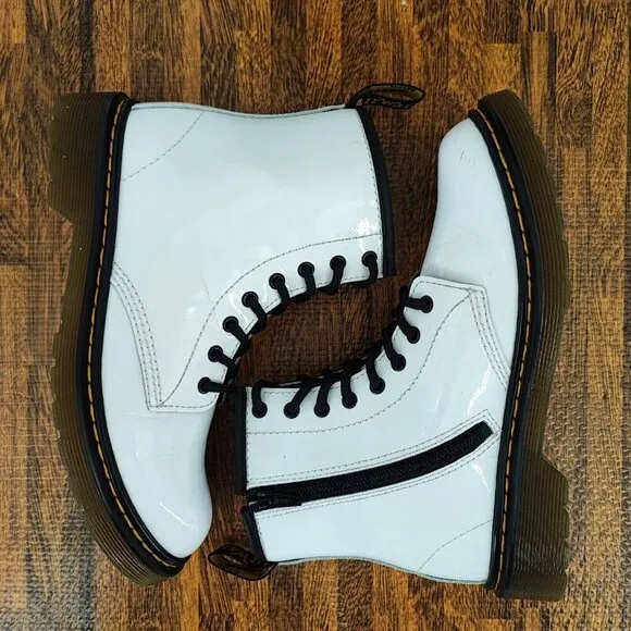 Doc. Martens Girl’s White Combat Side Zip Casual Boots Size 3 US