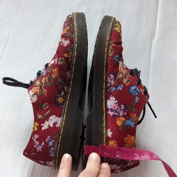 DOC MARTENS Gizelle Red Floral Canvas Loafers Creepers Low Sneakers
