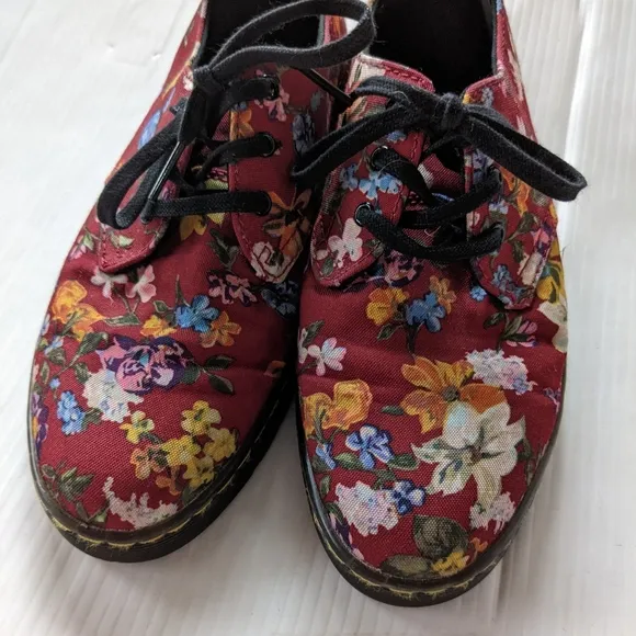 DOC MARTENS Gizelle Red Floral Canvas Loafers Creepers Low Sneakers