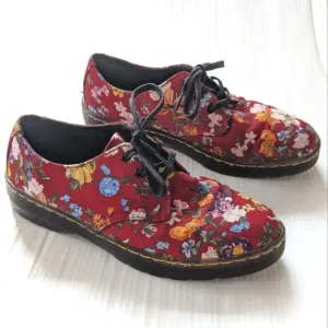 DOC MARTENS Gizelle Red Floral Canvas Loafers Creepers Low Sneakers