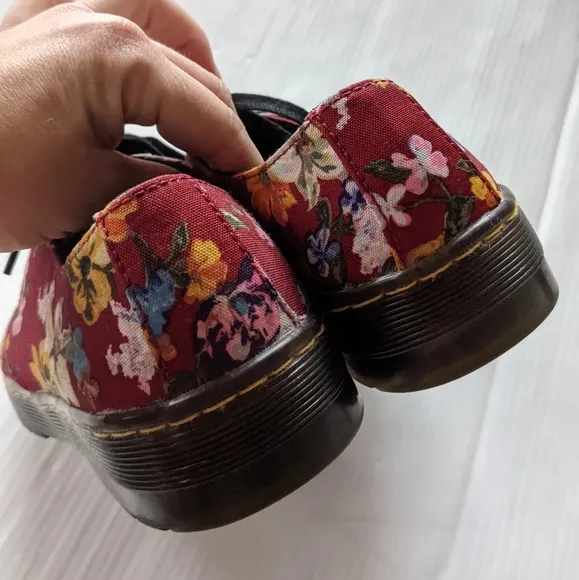 DOC MARTENS Gizelle Red Floral Canvas Loafers Creepers Low Sneakers