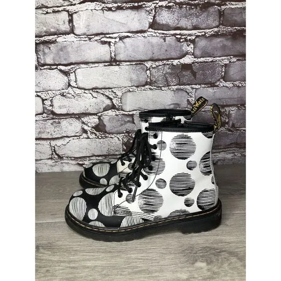 Doc Martens 1460 Black Polkadot Leather Side Zip Lace Boots Women Sz 34EU/3M US