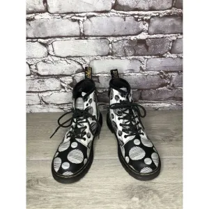 Doc Martens 1460 Black Polkadot Leather Side Zip Lace Boots Women Sz 34EU/3M US