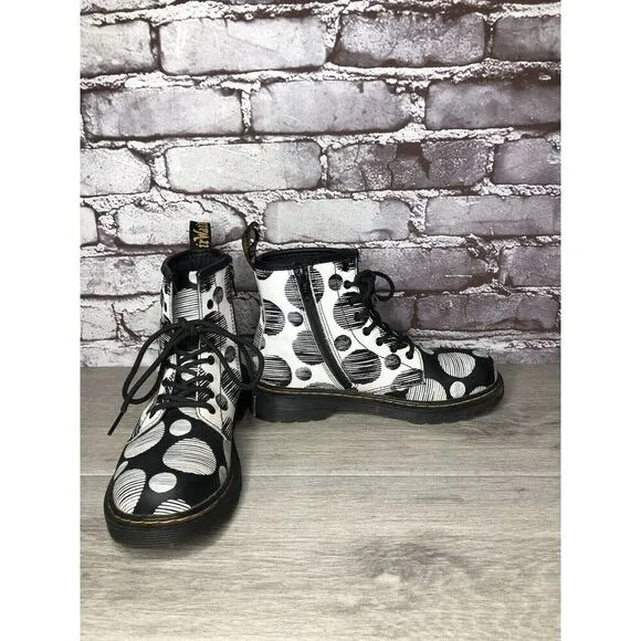 Doc Martens 1460 Black Polkadot Leather Side Zip Lace Boots Women Sz 34EU/3M US