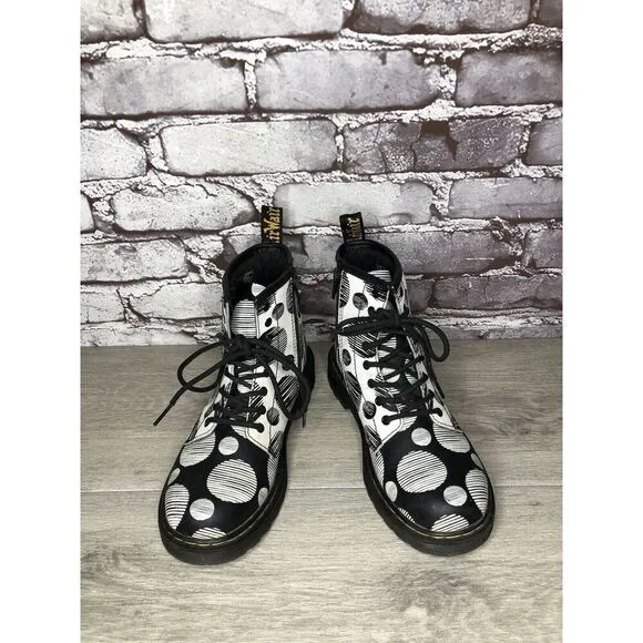 Doc Martens 1460 Black Polkadot Leather Side Zip Lace Boots Women Sz 34EU/3M US