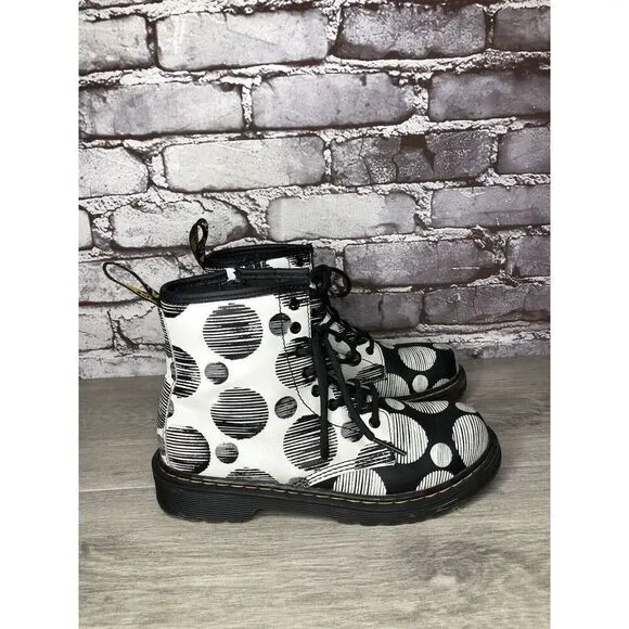 Doc Martens 1460 Black Polkadot Leather Side Zip Lace Boots Women Sz 34EU/3M US