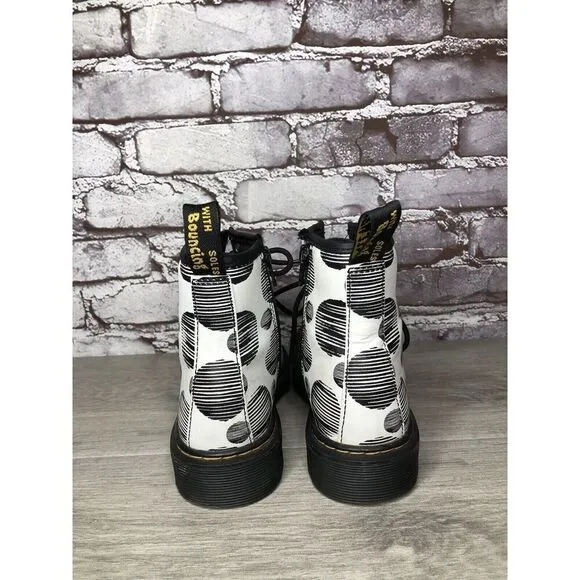 Doc Martens 1460 Black Polkadot Leather Side Zip Lace Boots Women Sz 34EU/3M US