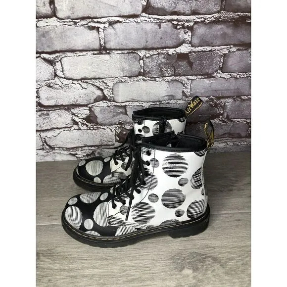 Doc Martens 1460 Black Polkadot Leather Side Zip Lace Boots Women Sz 34EU/3M US