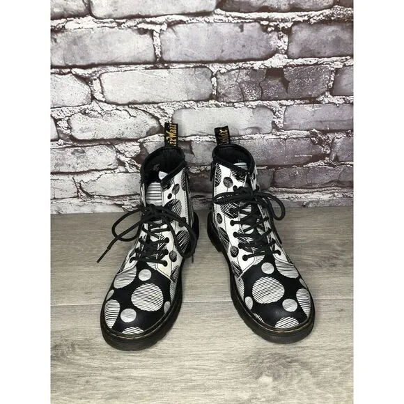 Doc Martens 1460 Black Polkadot Leather Side Zip Lace Boots Women Sz 34EU/3M US