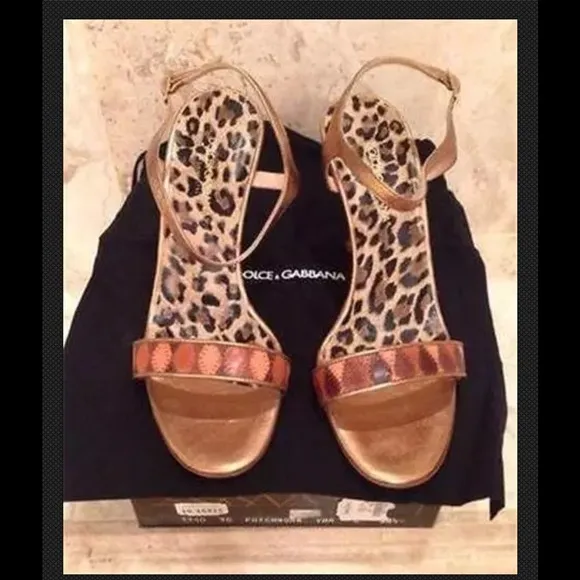 Dolce And Gabbana Bronze And Tan Sandals Size 8.5