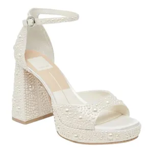 Dolce Vita Pandro Pearl Satin Ankle Strap True White Platform Sandals Size 6.5