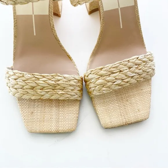 DOLCE VITA Paytin Raffia Block Heel Square Toe Sandals