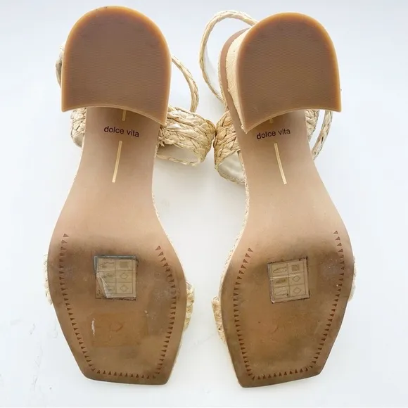DOLCE VITA Paytin Raffia Block Heel Square Toe Sandals