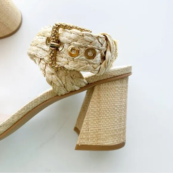 DOLCE VITA Paytin Raffia Block Heel Square Toe Sandals
