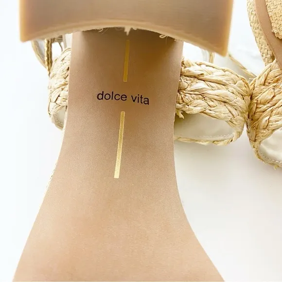 DOLCE VITA Paytin Raffia Block Heel Square Toe Sandals