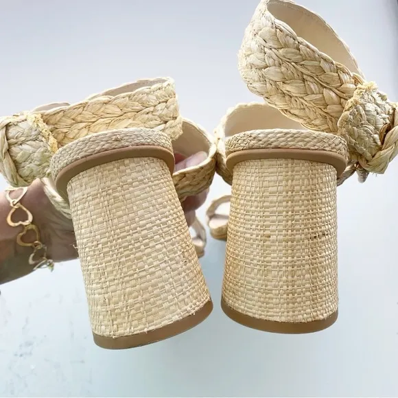 DOLCE VITA Paytin Raffia Block Heel Square Toe Sandals