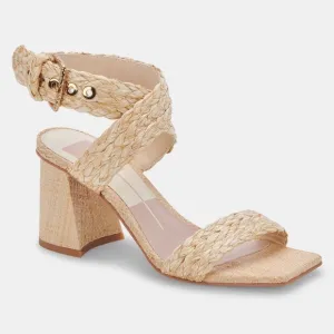 DOLCE VITA Paytin Raffia Block Heel Square Toe Sandals