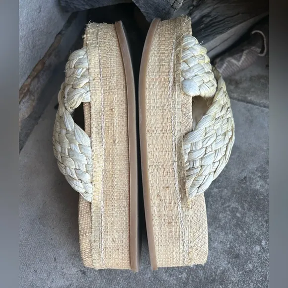 Dolce Vita Tan Espadrille platform Slides with Braided Raffia Design Sz-6.5. F
