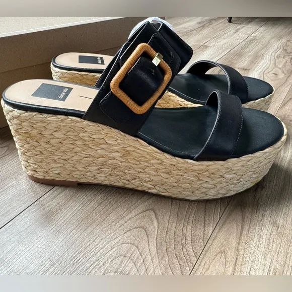 Dolce Vita Thorin Wedge Sandal black leather Sz 9.5 New in box