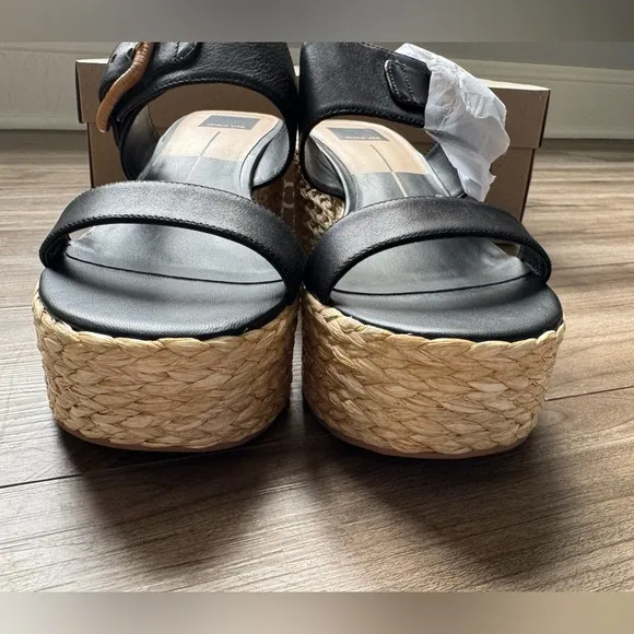 Dolce Vita Thorin Wedge Sandal black leather Sz 9.5 New in box