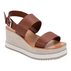 Dolce Vita Idrah Wedge Leather Sandals in Tobacco