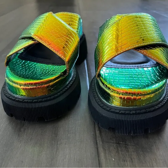 Dolls Kill Iridescent Croc Criss Cross Platform Sandals - Size 6