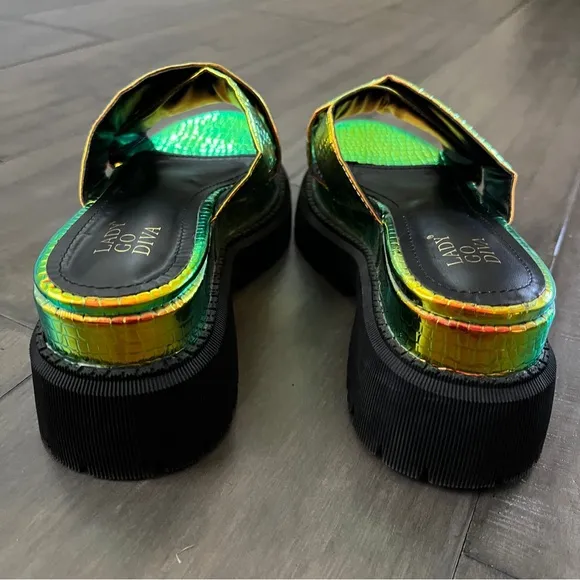 Dolls Kill Iridescent Croc Criss Cross Platform Sandals - Size 6
