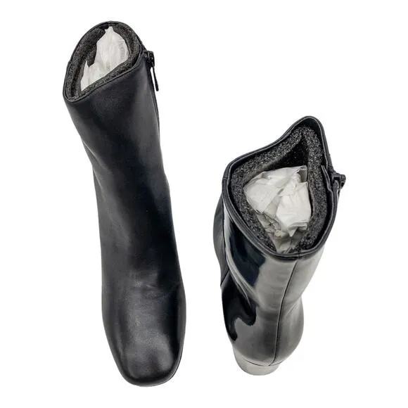 Donald J Pliner Black Jia Two Tone Matte &amp; Patent Back Block Heeled Boots 7.5