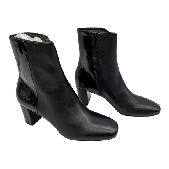 Donald J Pliner Black Jia Two Tone Matte &amp; Patent Back Block Heeled Boots 7.5