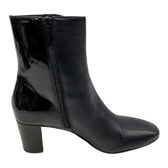 Donald J Pliner Black Jia Two Tone Matte &amp; Patent Back Block Heeled Boots 7.5