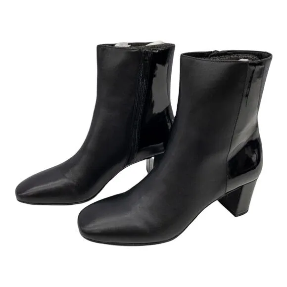 Donald J Pliner Black Jia Two Tone Matte &amp; Patent Back Block Heeled Boots 7.5
