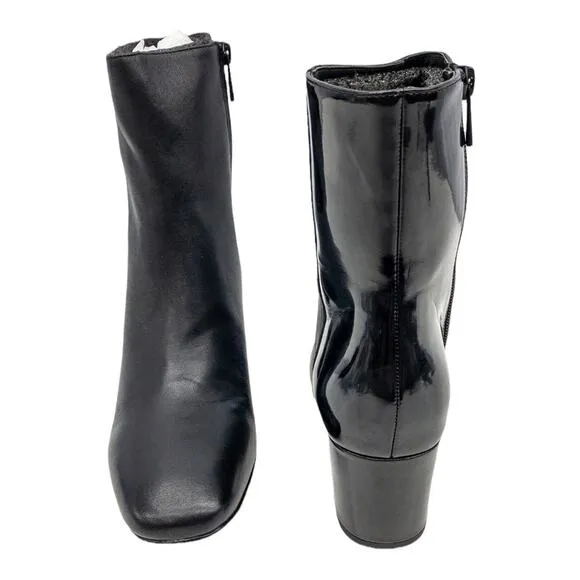 Donald J Pliner Black Jia Two Tone Matte &amp; Patent Back Block Heeled Boots 7.5