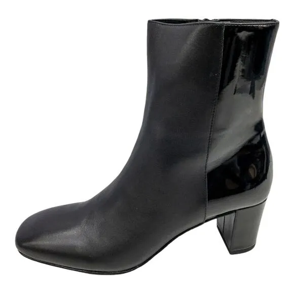 Donald J Pliner Black Jia Two Tone Matte &amp; Patent Back Block Heeled Boots 7.5