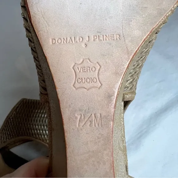 Donald J. Pliner Genuine Leather Gold Beige Wedge Heels Sandals Boots 7.5