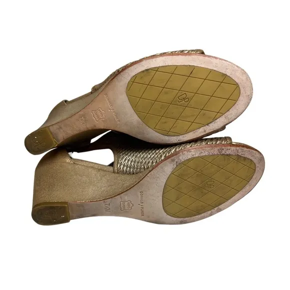 Donald J. Pliner Genuine Leather Gold Beige Wedge Heels Sandals Boots 7.5