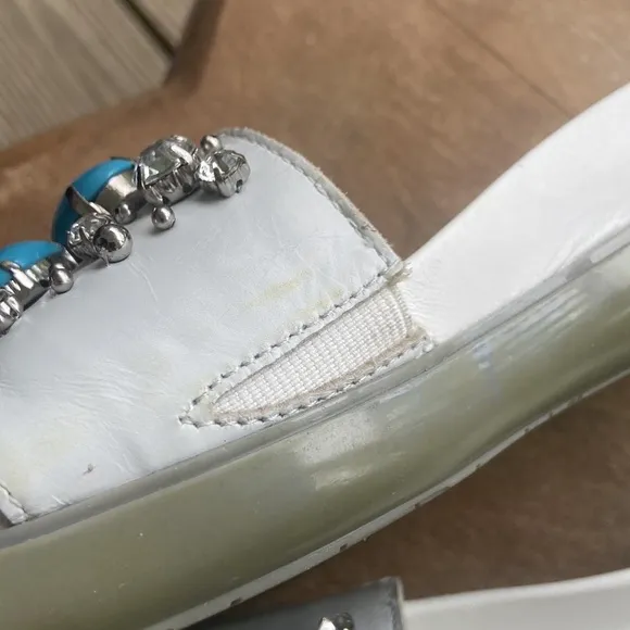 Donald J. Pliner 'Holly' White Leather Jeweled Slides Sandals Women's Size 6.5
