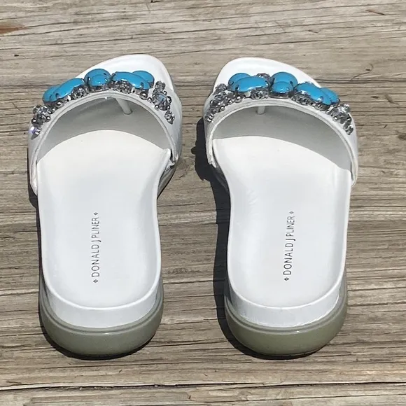 Donald J. Pliner 'Holly' White Leather Jeweled Slides Sandals Women's Size 6.5