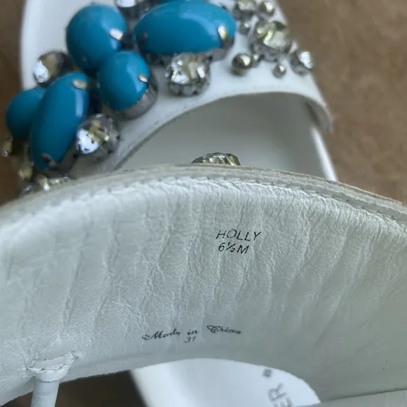 Donald J. Pliner 'Holly' White Leather Jeweled Slides Sandals Women's Size 6.5