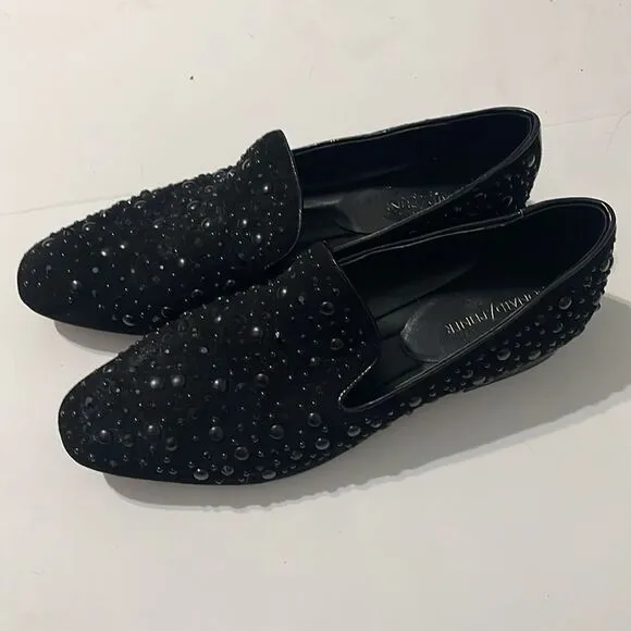 Donald J. Pliner Suede Studded Lynn Loafers New Black Size 8.5 M