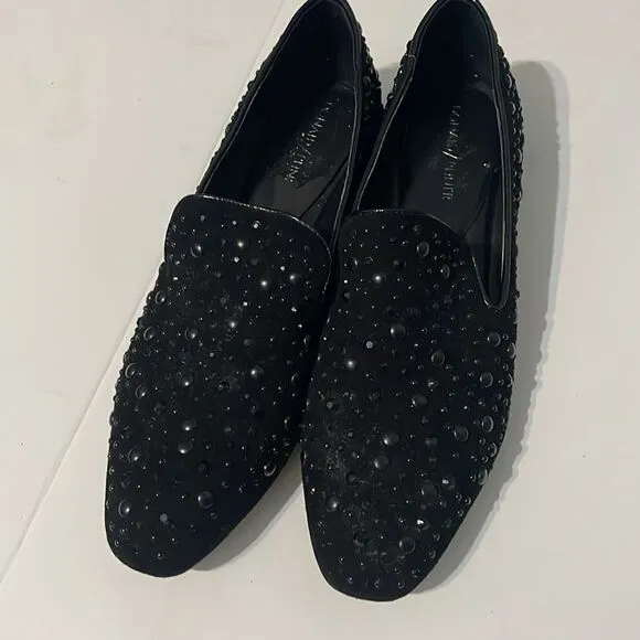 Donald J. Pliner Suede Studded Lynn Loafers New Black Size 8.5 M