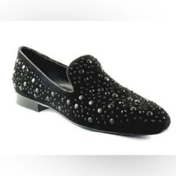 Donald J. Pliner Suede Studded Lynn Loafers New Black Size 8.5 M