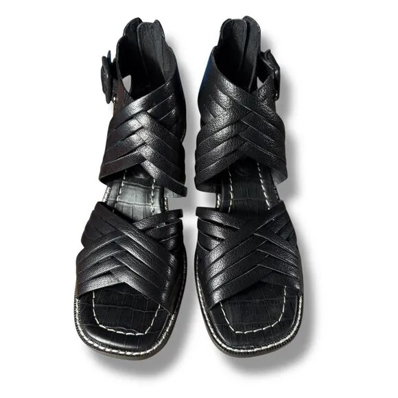 Donald Pliner Junnah Black Leather Strappy‎ Sandals Block Heel Shoes Size 7.5M