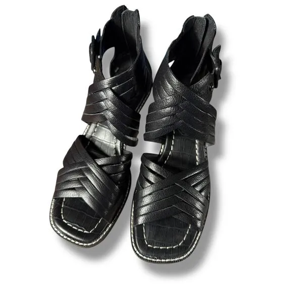Donald Pliner Junnah Black Leather Strappy‎ Sandals Block Heel Shoes Size 7.5M